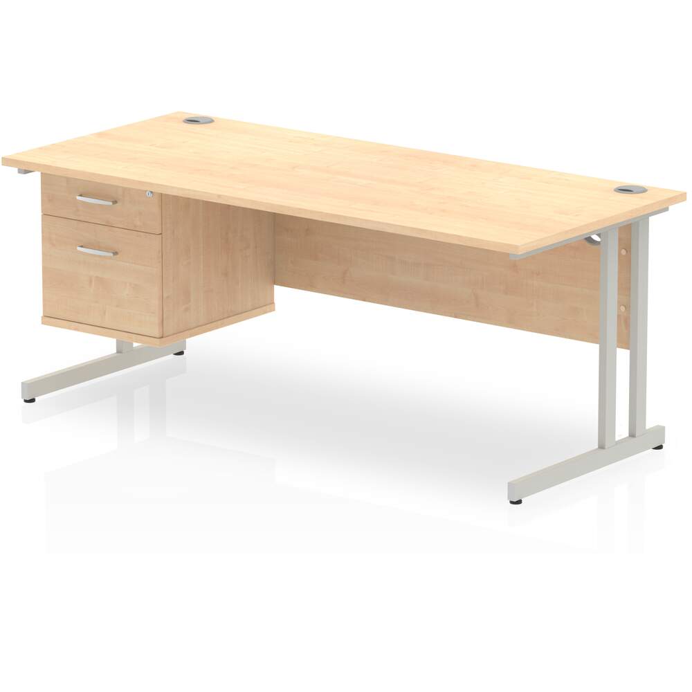 Impulse 1800 x 800mm Straight Desk Maple Top Silver Cantilever Leg 1 x 2 Drawer Fixed Pedestal