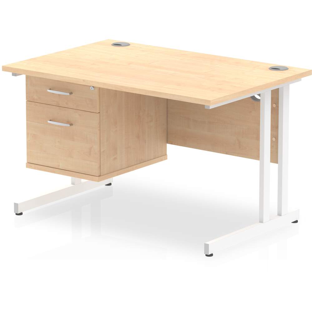 Impulse 1200 x 800mm Straight Desk Maple Top White Cantilever Leg with 1 x 2 Drawer Fixed Pedestal