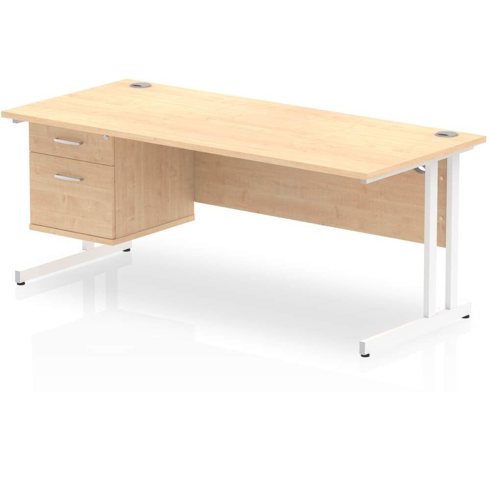 Impulse 1800 x 800mm Straight Desk Maple Top White Cantilever Leg 1 x 2 Drawer Fixed Pedestal