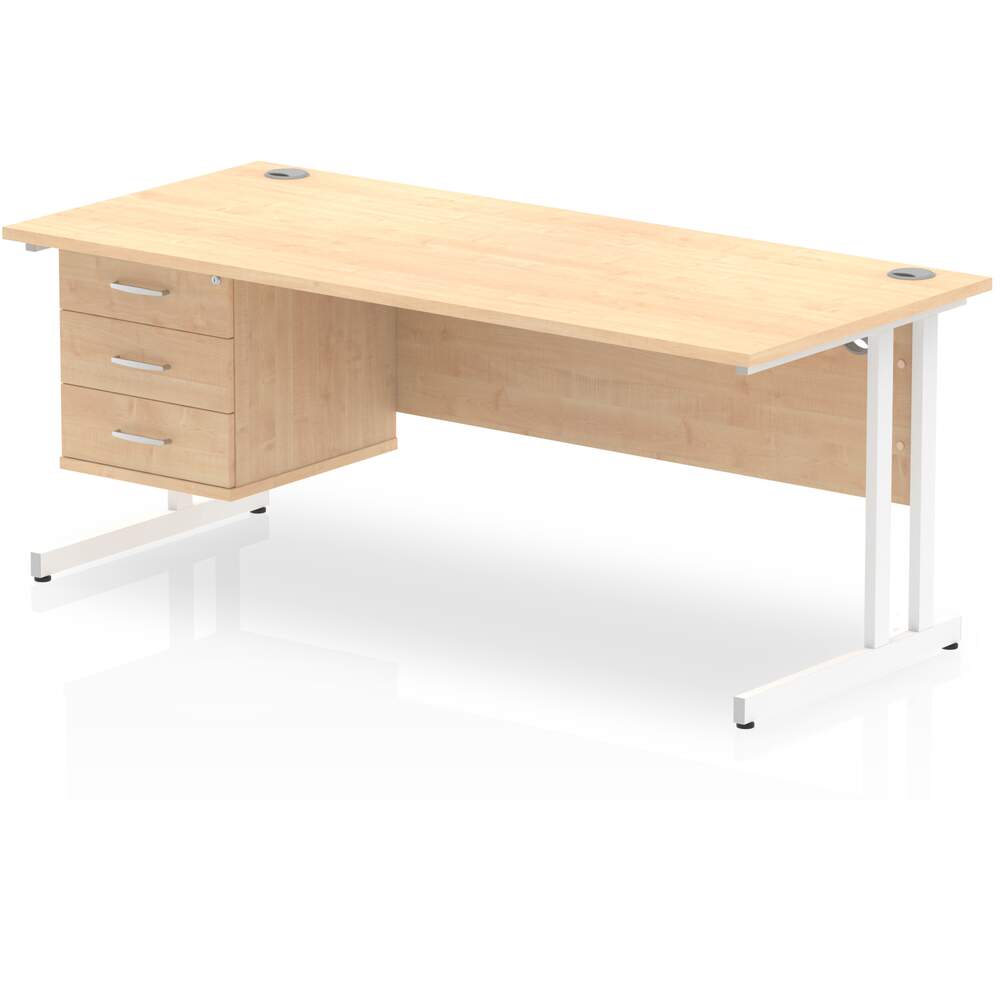 Impulse 1800 x 800mm Straight Desk Maple Top White Cantilever Leg 1 x 3 Drawer Fixed Pedestal