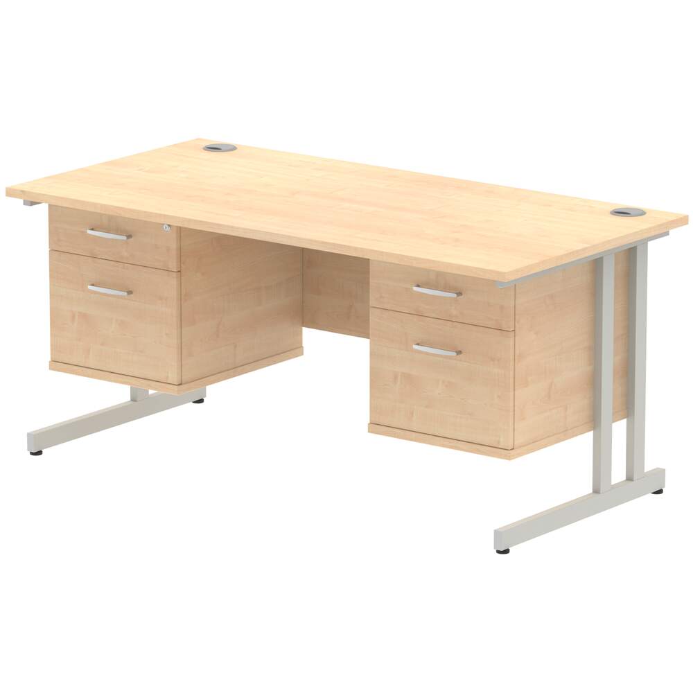 Impulse 1600 x 800mm Straight Desk Maple Top Silver Cantilever Leg 2 x 2 Drawer Fixed Pedestal