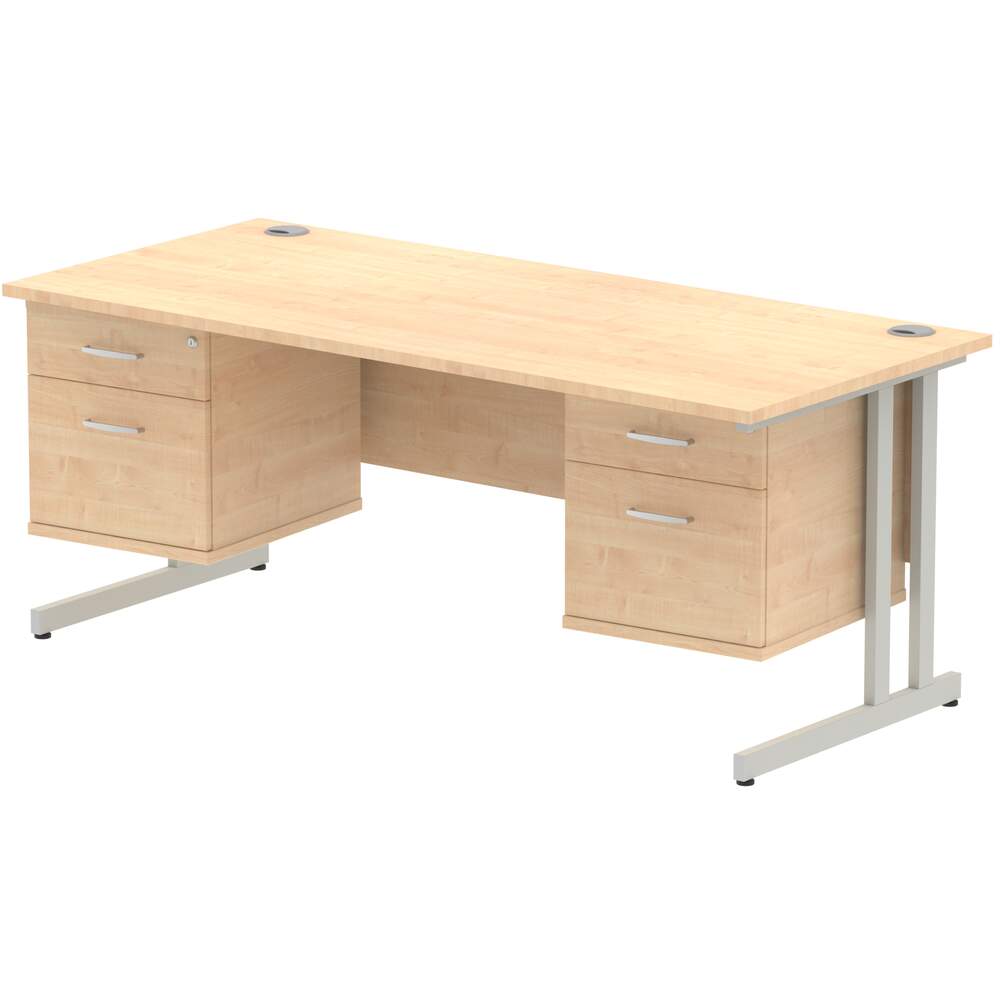 Impulse 1800 x 800mm Straight Desk Maple Top Silver Cantilever Leg 2 x 2 Drawer Fixed Pedestal