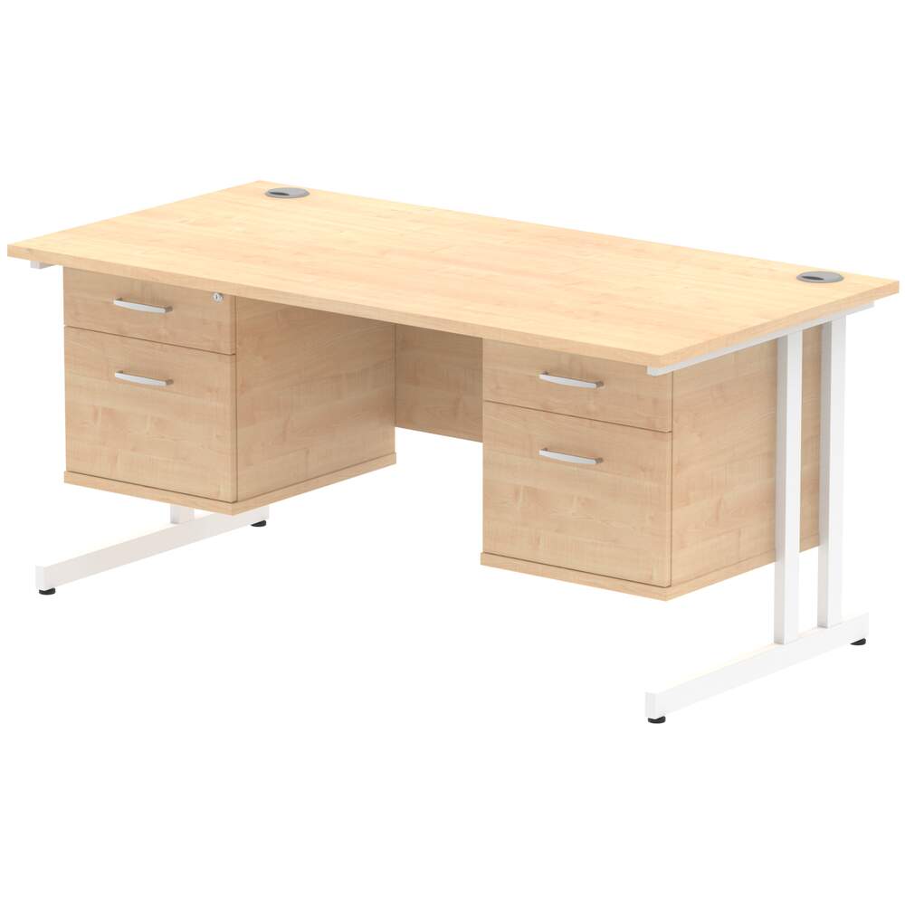 Impulse 1600 x 800mm Straight Desk Maple Top White Cantilever Leg 2 x 2 Drawer Fixed Pedestal