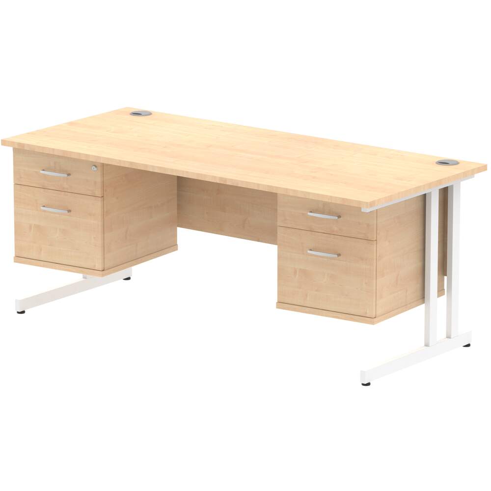 Impulse 1800 x 800mm Straight Desk Maple Top White Cantilever Leg 2 x 2 Drawer Fixed Pedestal