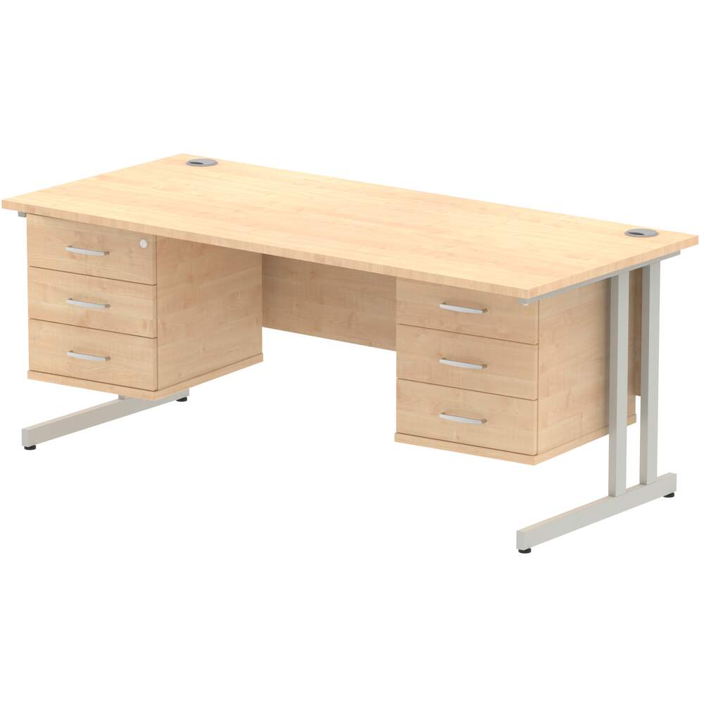 Impulse 1800 x 800mm Straight Desk Maple Top Silver Cantilever Leg 2 x 3 Drawer Fixed Pedestal