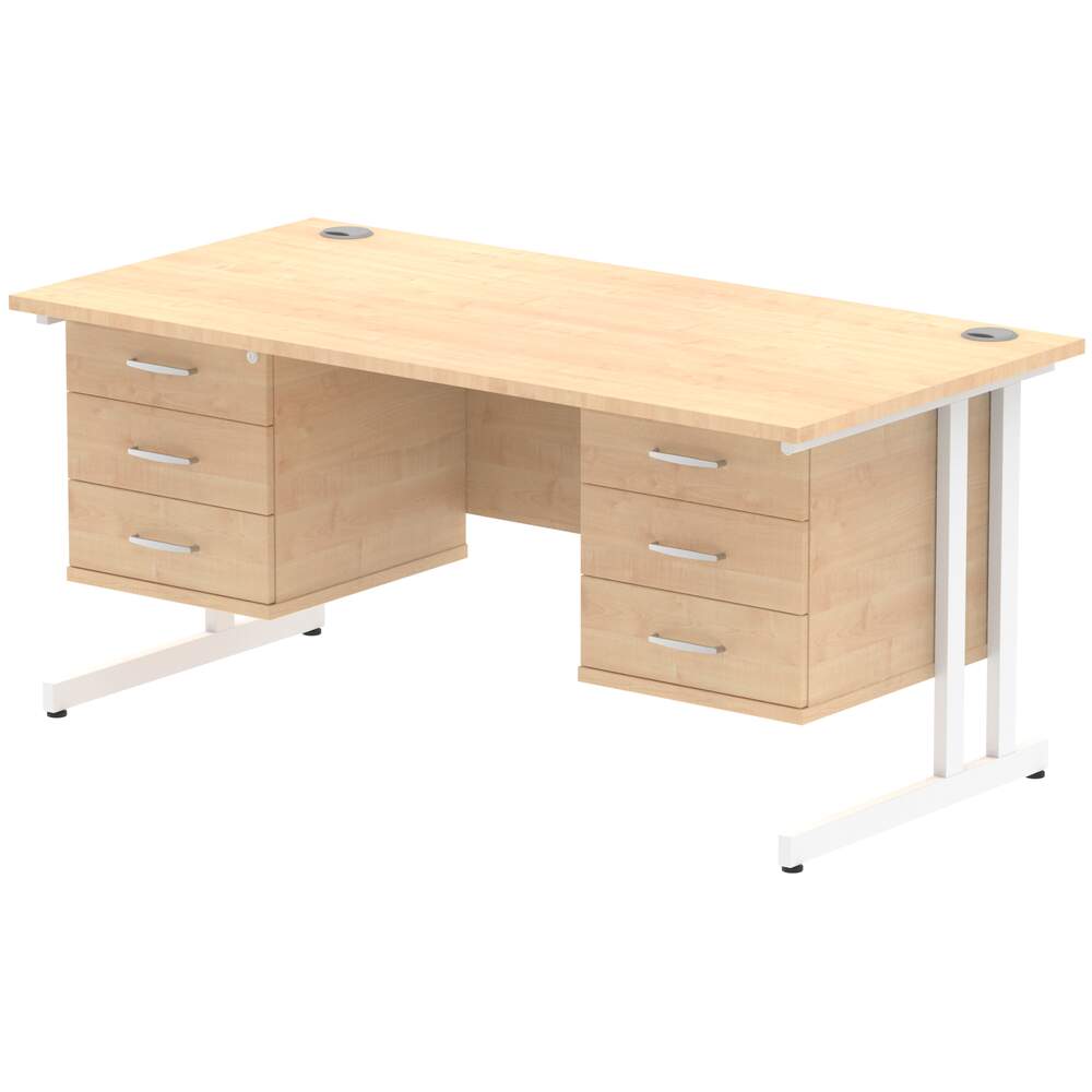 Impulse 1600 x 800mm Straight Desk Maple Top White Cantilever Leg 2 x 3 Drawer Fixed Pedestal