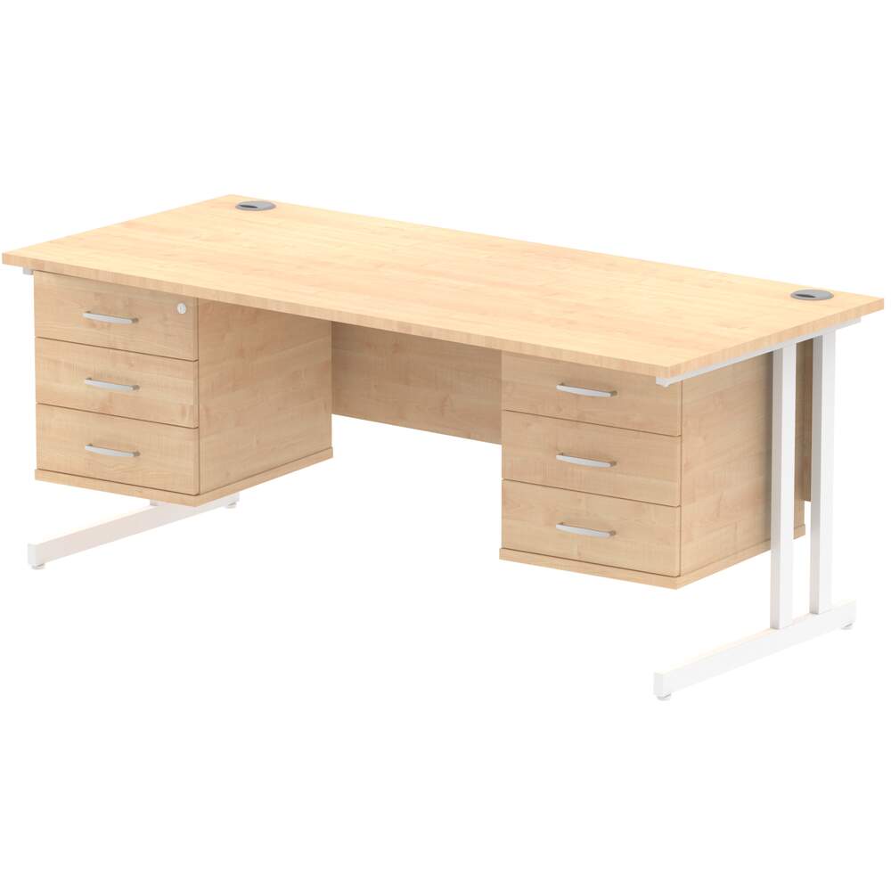 Impulse 1800 x 800mm Straight Desk Maple Top White Cantilever Leg 2 x 3 Drawer Fixed Pedestal