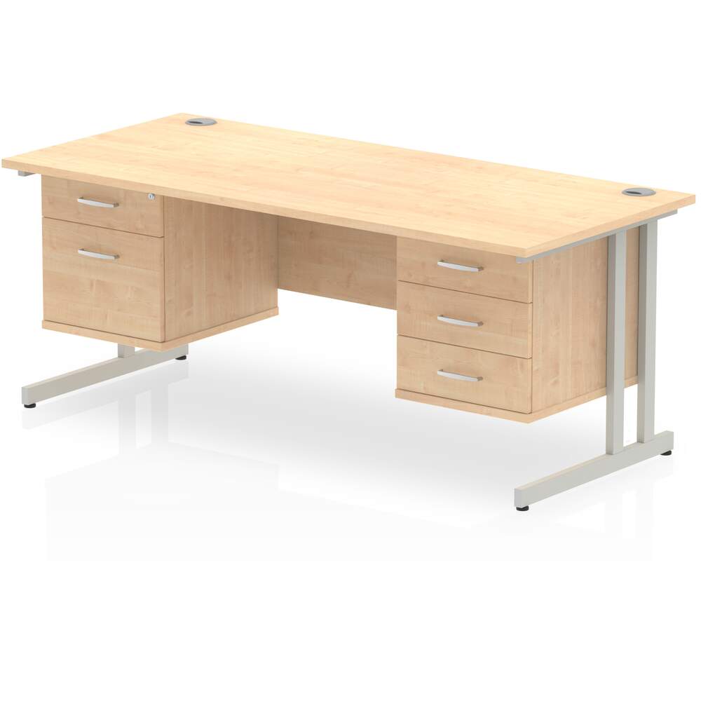 Impulse 1600 x 800mm Straight Desk Maple Top Silver Cantilever Leg 1 x 2 Drawer 1 x 3 Drawer Fixed Pedestal