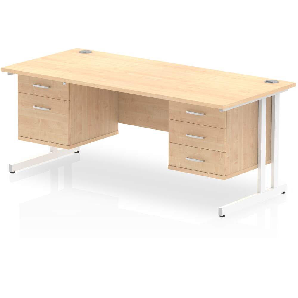 Impulse 1600 x 800mm Straight Desk Maple Top White Cantilever Leg 1 x 2 Drawer 1 x 3 Drawer Fixed Pedestal