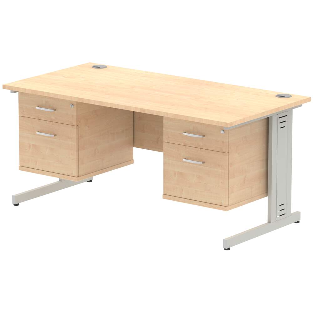 Impulse 1600 x 800mm Straight Desk Maple Top Silver Cable Managed Leg 2 x 2 Drawer Fixed Pedestal