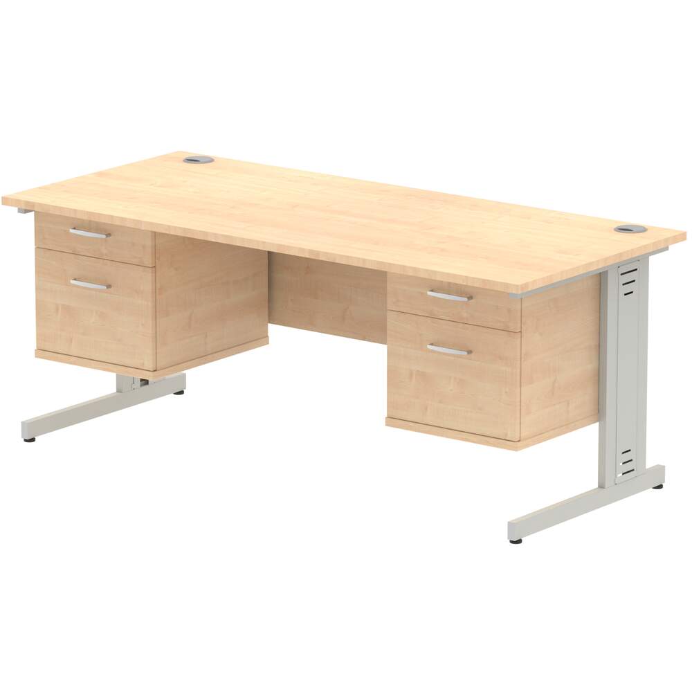 Impulse 1800 x 800mm Straight Desk Maple Top Silver Cable Managed Leg 2 x 2 Drawer Fixed Pedestal