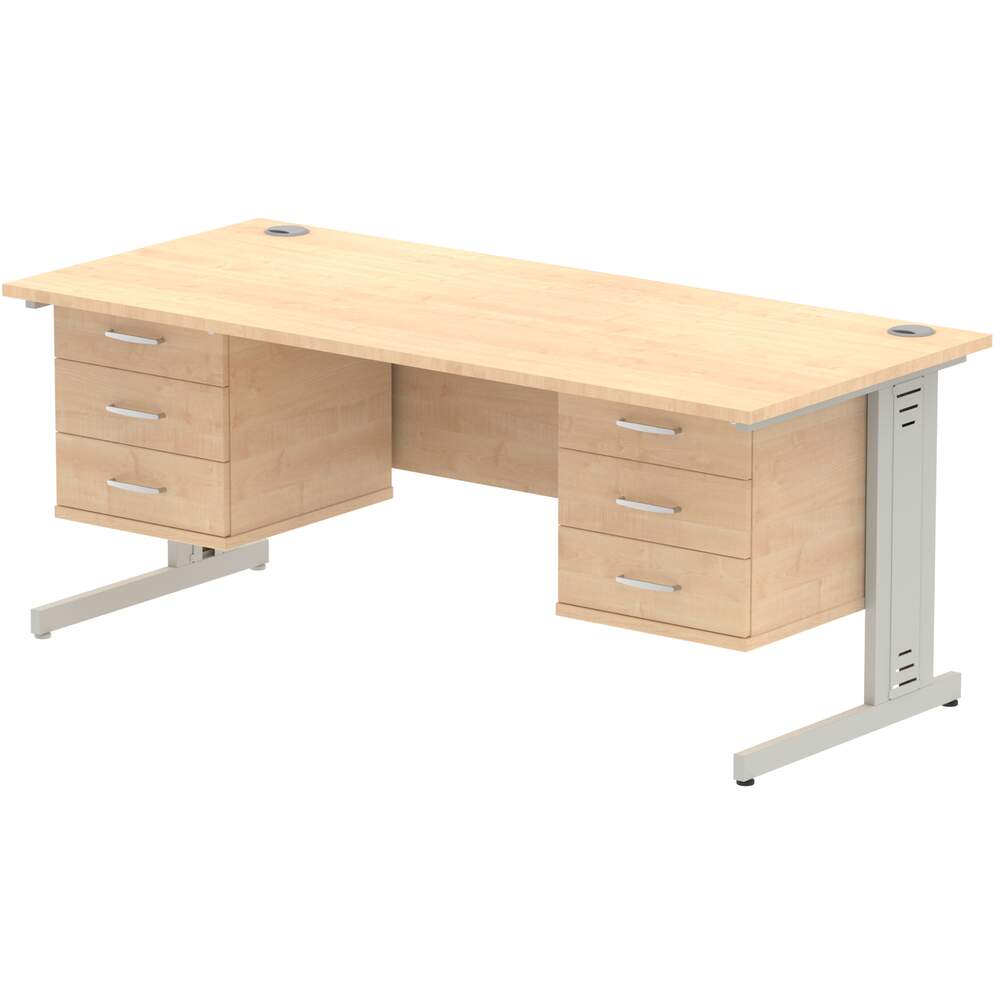 Impulse 1800 x 800mm Straight Desk Maple Top Silver Cable Managed Leg 2 x 3 Drawer Fixed Pedestal