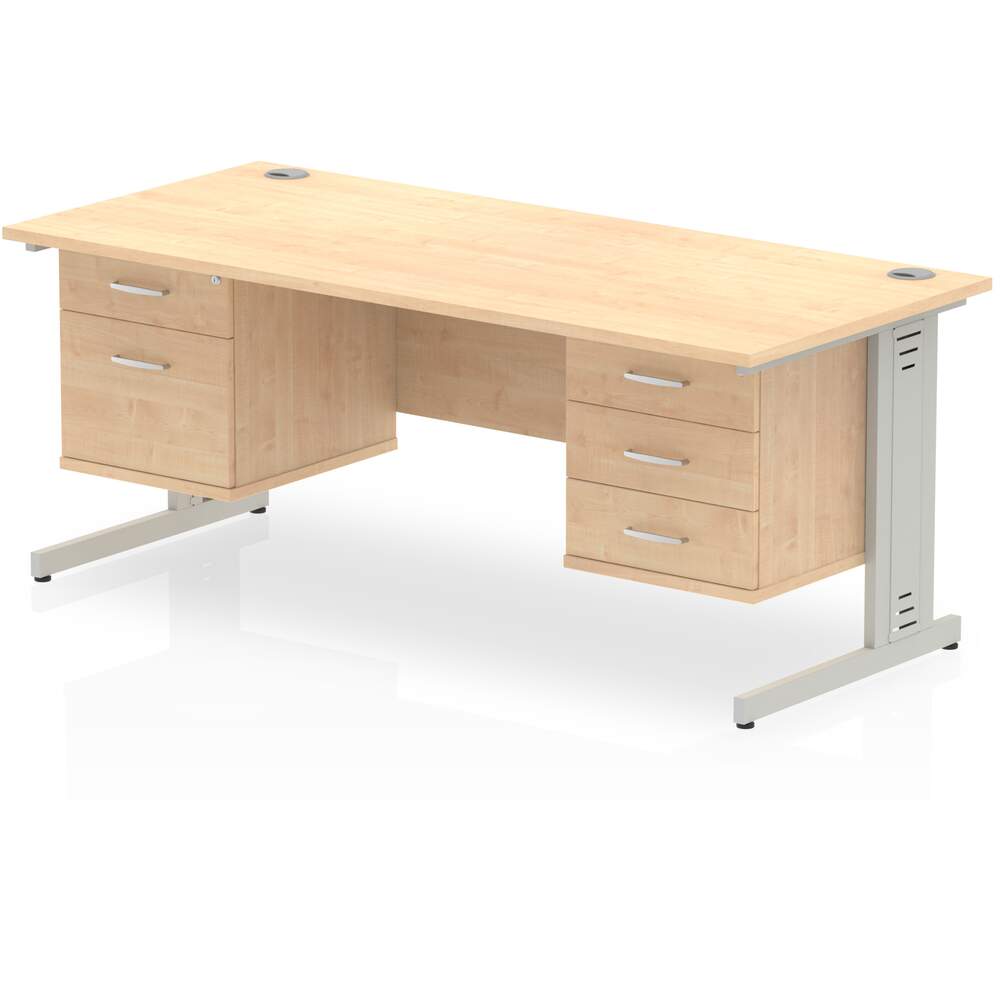 Impulse 1600 x 800mm Straight Desk Maple Top Silver Cable Managed Leg 1 x 2 Drawer 1 x 3 Drawer Fixed Pedestal