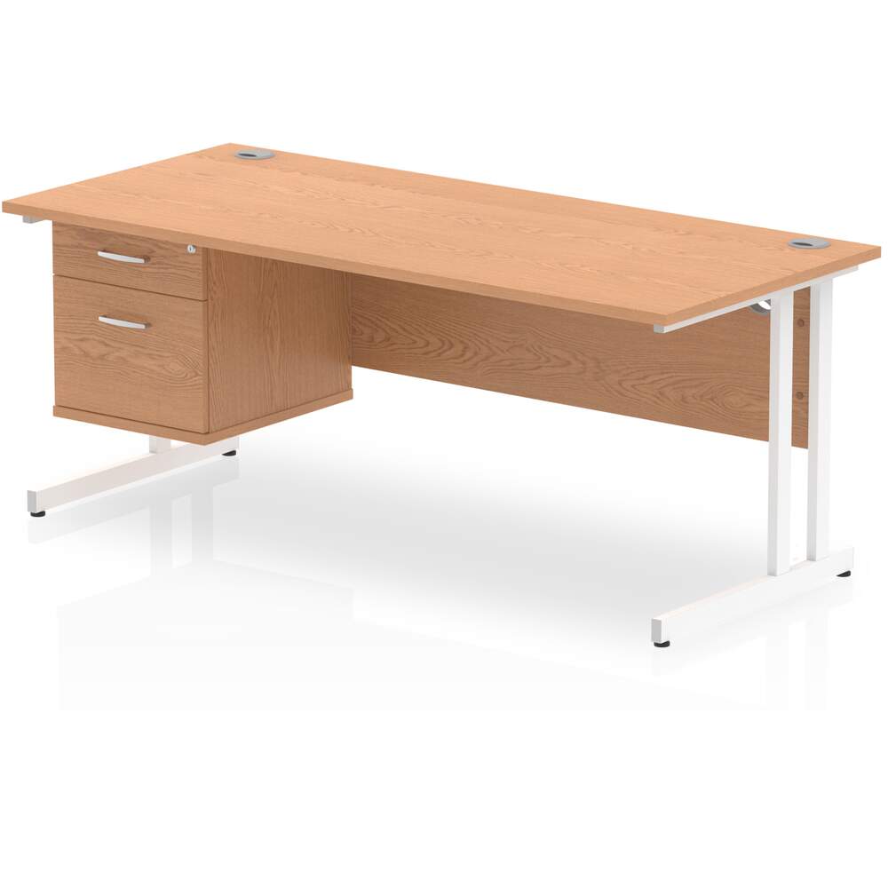 Impulse 1800 x 800mm Straight Desk Oak Top White Cantilever Leg 1 x 2 Drawer Fixed Pedestal