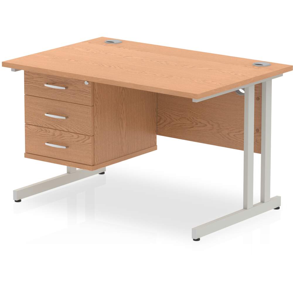 Impulse 1200 x 800mm Straight Desk Oak Top Silver Cantilever Leg with 1 x 3 Drawer Fixed Pedestal