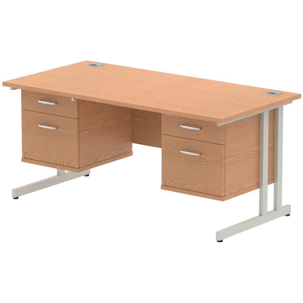 Impulse 1600 x 800mm Straight Desk Oak Top Silver Cantilever Leg 2 x 2 Drawer Fixed Pedestal