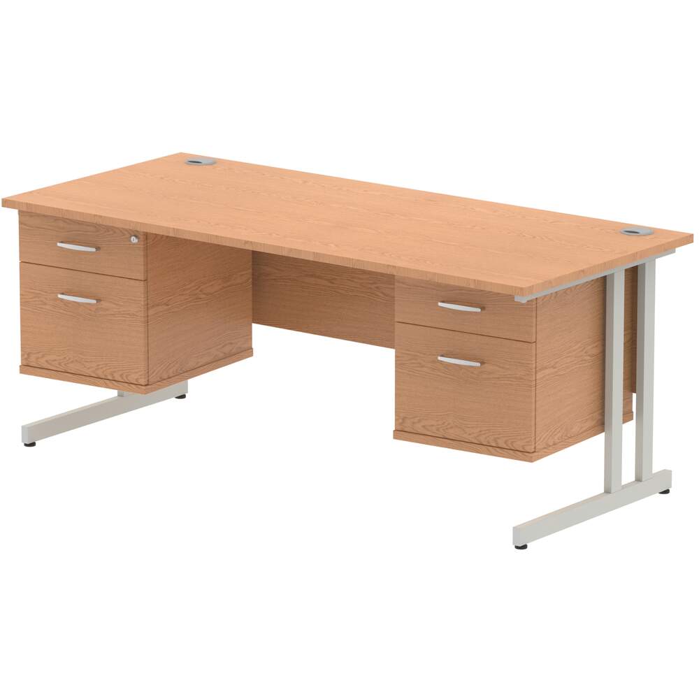 Impulse 1800 x 800mm Straight Desk Oak Top Silver Cantilever Leg 2 x 2 Drawer Fixed Pedestal