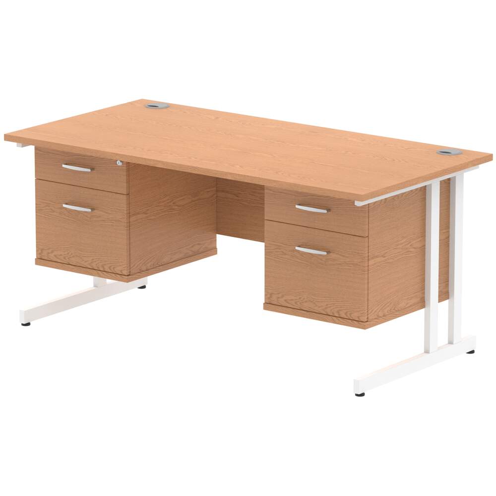 Impulse 1600 x 800mm Straight Desk Oak Top White Cantilever Leg 2 x 2 Drawer Fixed Pedestal