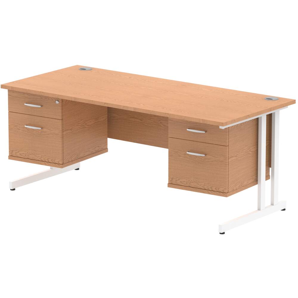 Impulse 1800 x 800mm Straight Desk Oak Top White Cantilever Leg 2 x 2 Drawer Fixed Pedestal