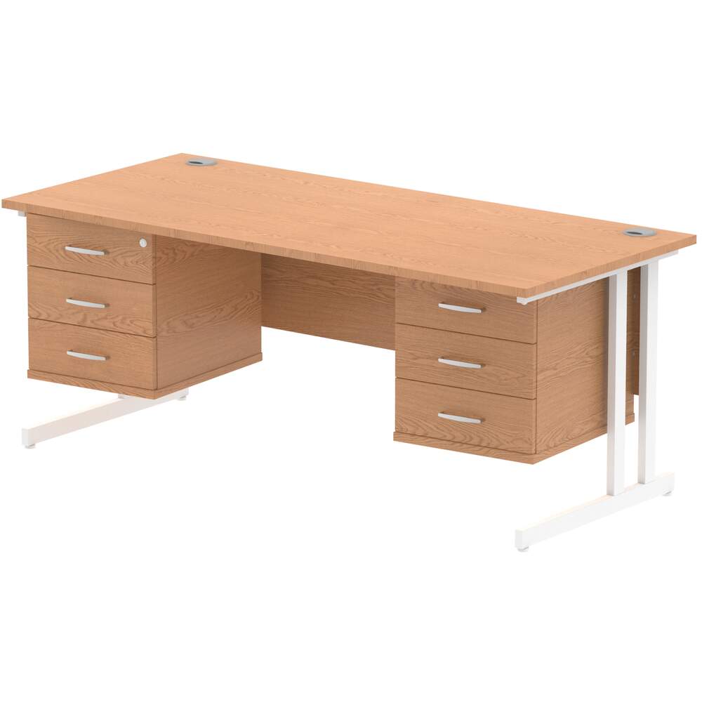 Impulse 1800 x 800mm Straight Desk Oak Top White Cantilever Leg 2 x 3 Drawer Fixed Pedestal