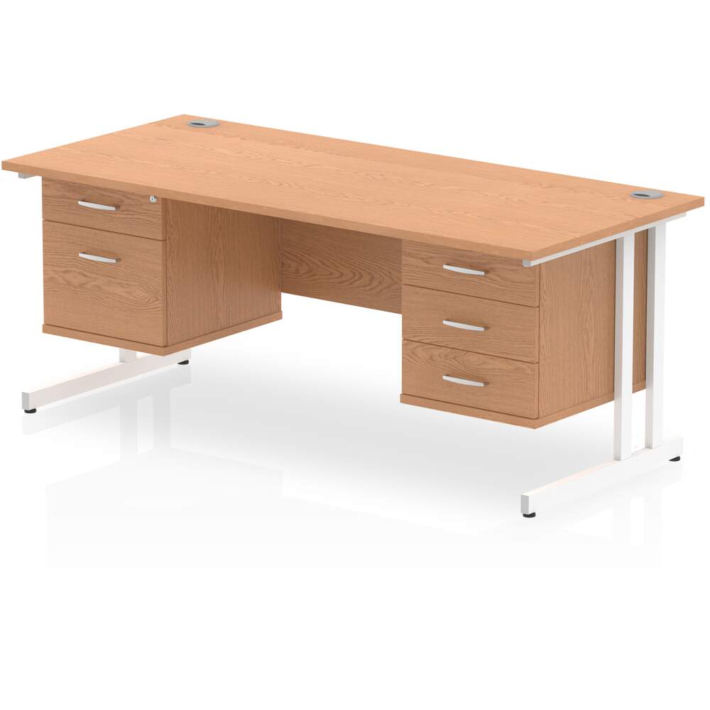 Impulse 1600 x 800mm Straight Desk Oak Top White Cantilever Leg 1 x 2 Drawer 1 x 3 Drawer Fixed Pedestal