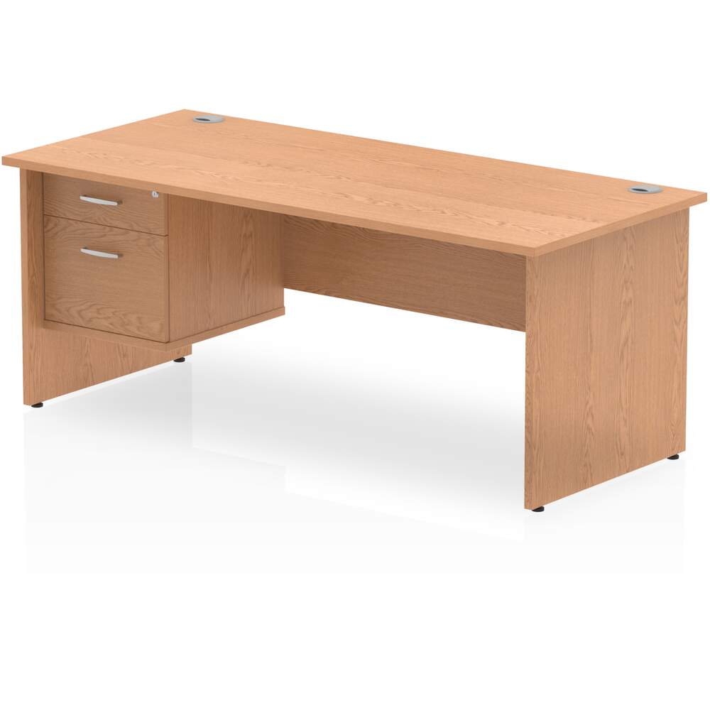 Impulse 1800 x 800mm Straight Desk Oak Top Panel End Leg 1 x 2 Drawer Fixed Pedestal