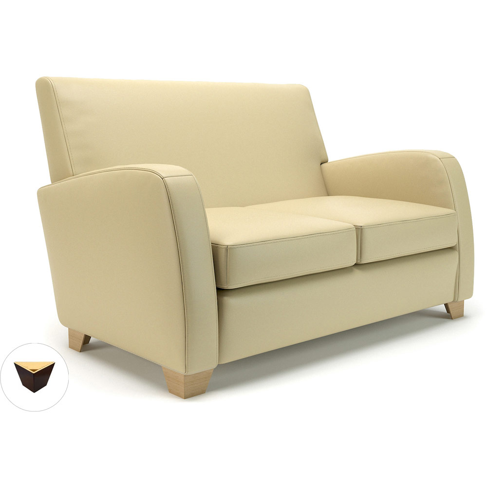 Wynne 132cm Wide Sofa Cream Faux Leather Ebony Wood Feet