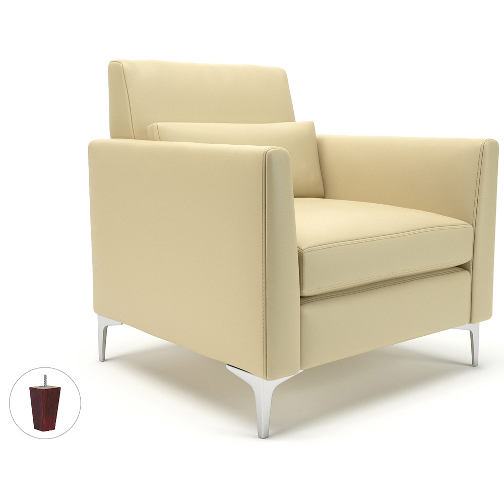 Roselle 90cm Wide Armchair Cream Faux Leather Ebony Wood Feet With Socket