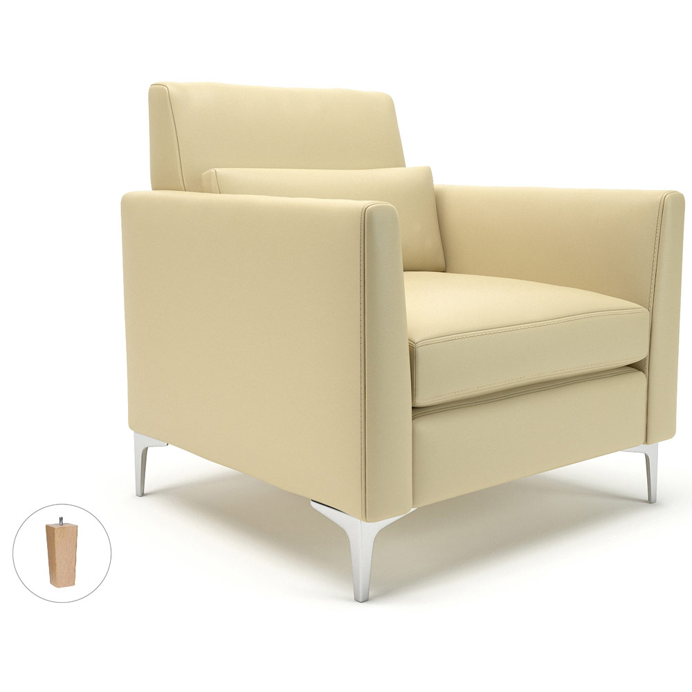 Roselle 90cm Wide Armchair Cream Faux Leather Light Wood Feet