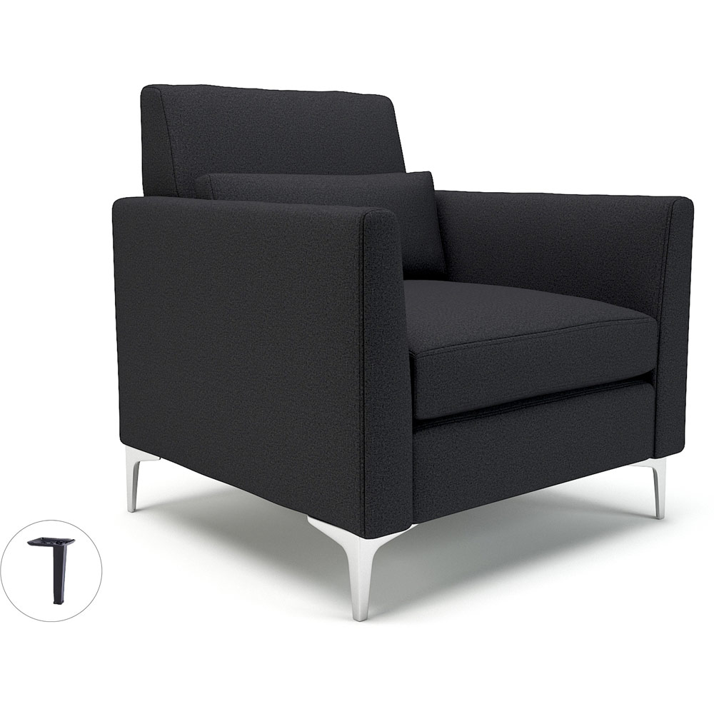 Roselle 90cm Wide Armchair Ebony Fabric Matt Black Feet With Socket