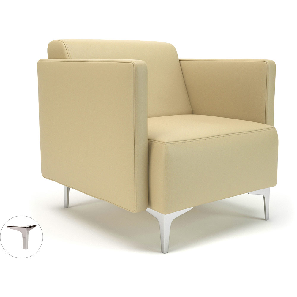 Napa Slim Arm 75cm Wide Armchair Cream Faux Leather Chrome Feet With Socket