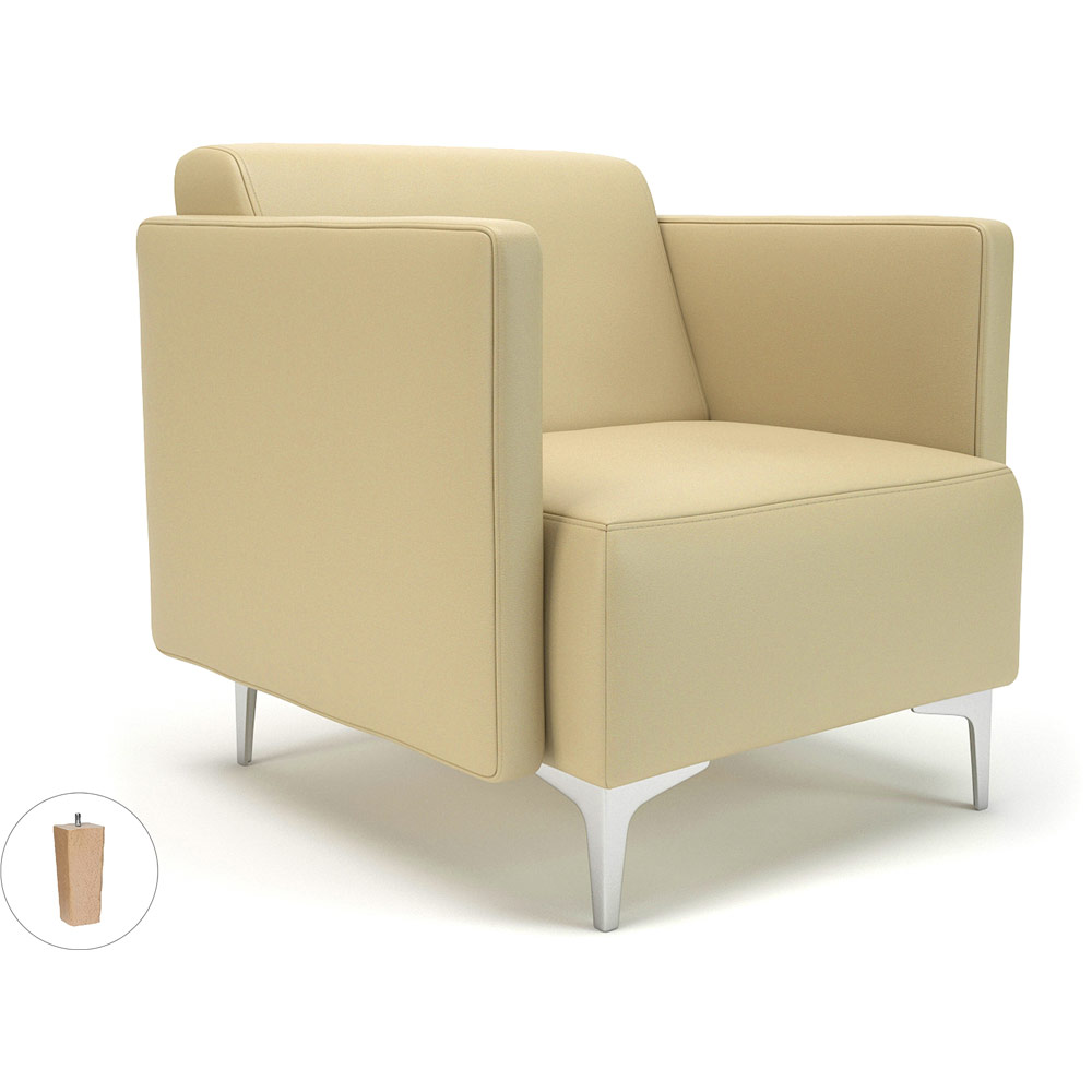 Napa Slim Arm 75cm Wide Armchair Cream Faux Leather Light Wood Feet