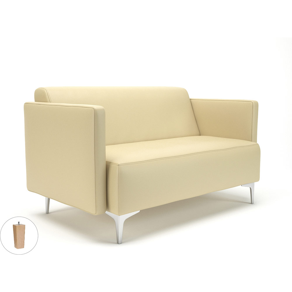 Napa Slim Arm 125cm Wide Sofa Cream Faux Leather Light Wood Feet With Socket