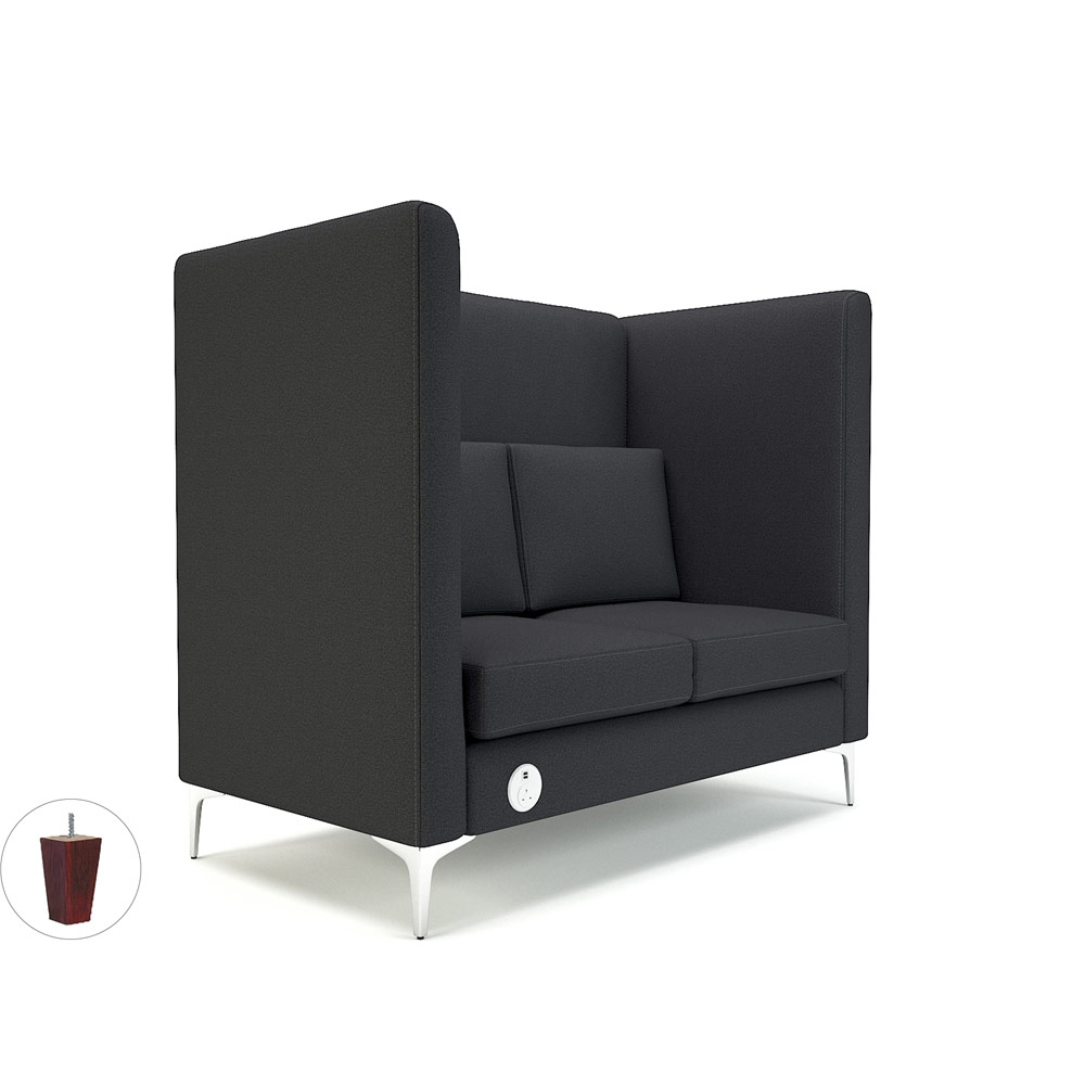 Altus 128cm Wide Privacy Booth Ebony Fabric Ebony Wood Feet With Socket