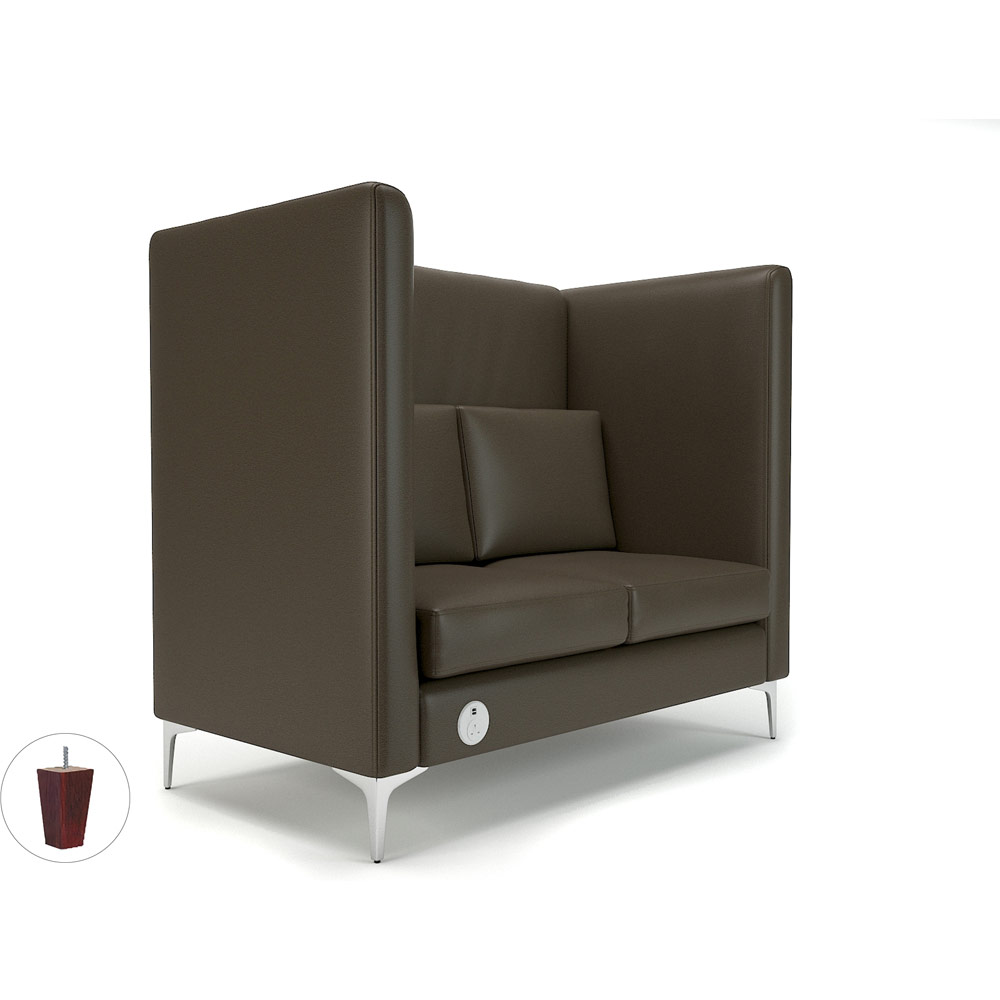 Altus 128cm Wide Privacy Booth Mocha Faux Leather Ebony Wood Feet