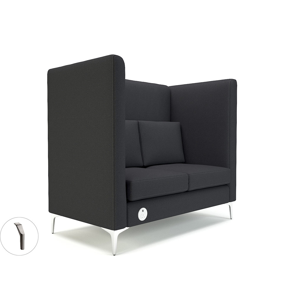 Altus 128cm Wide Privacy Booth Ebony Fabric Brushed Chrome Feet With Socket