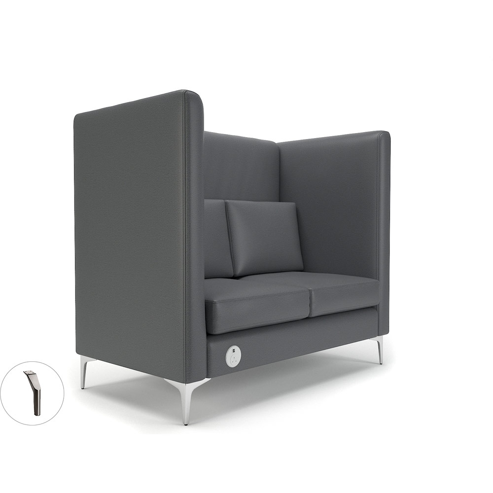 Altus 128cm Wide Privacy Booth Flint Faux Leather Brushed Chrome Feet