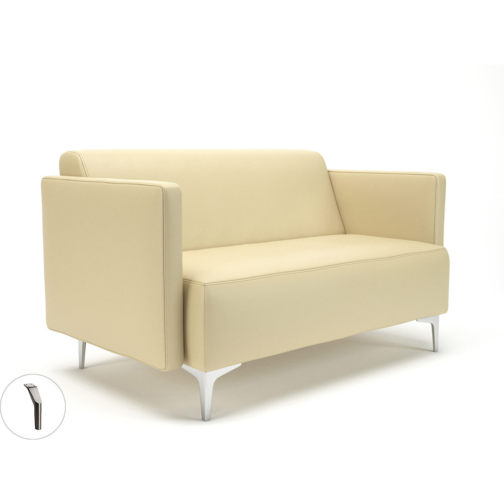 Napa Slim Arm 125cm Wide Sofa Cream Faux Leather Brushed Chrome Feet With Socket