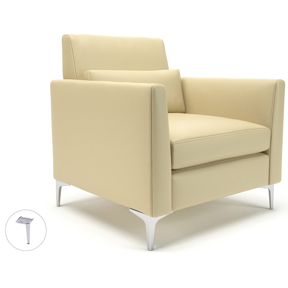 Roselle 90cm Wide Armchair Cream Faux Leather Pole Chrome Feet