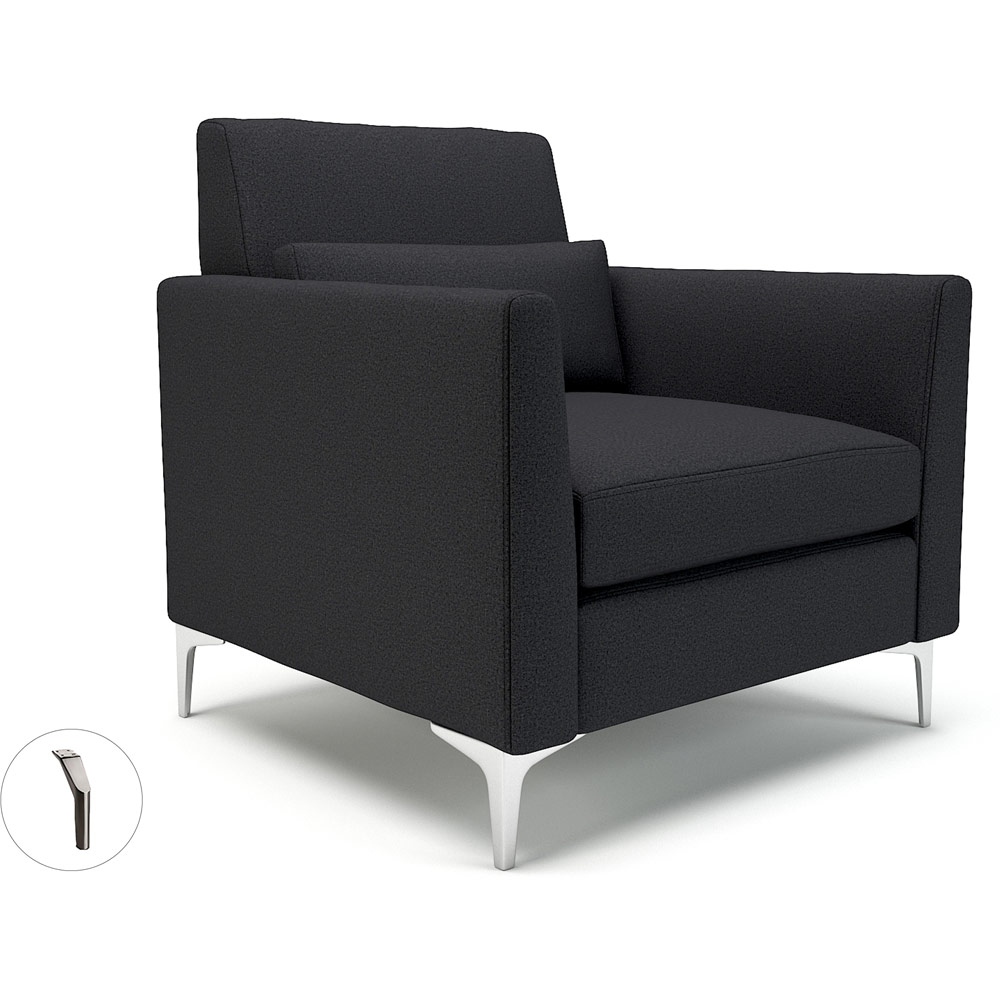 Roselle 90cm Wide Armchair Ebony Fabric Brushed Chrome Feet With Socket