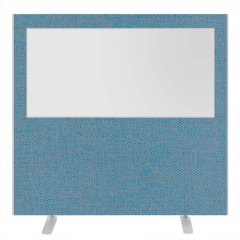 Impulse Plus Clear Half Vision 1500/1600 Floor Free Standing Screen Sky Blue Fabric Light Grey Edges