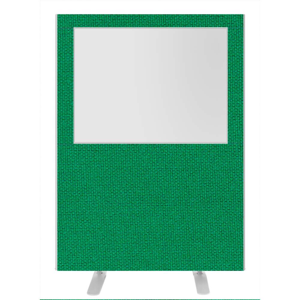 Impulse Plus Clear Half Vision 1500/1200 Floor Free Standing Screen Palm Green Fabric Light Grey Edges