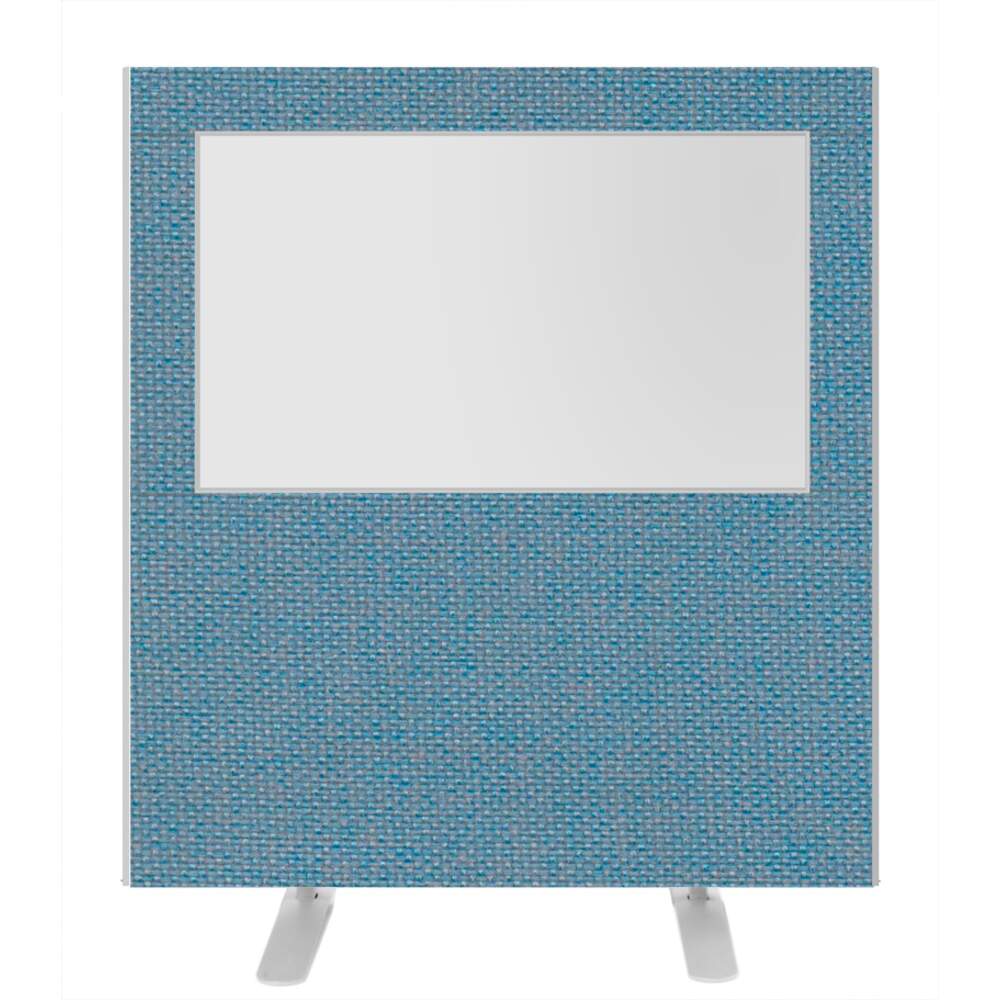 Impulse Plus Clear Half Vision 1200/1200 Floor Free Standing Screen Sky Blue Fabric Light Grey Edges