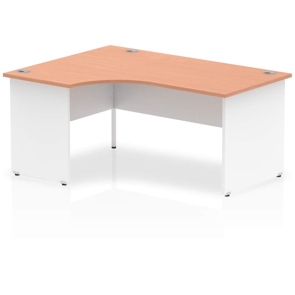 Impulse 1600mm Left Crescent Desk Beech Top White Panel End Leg