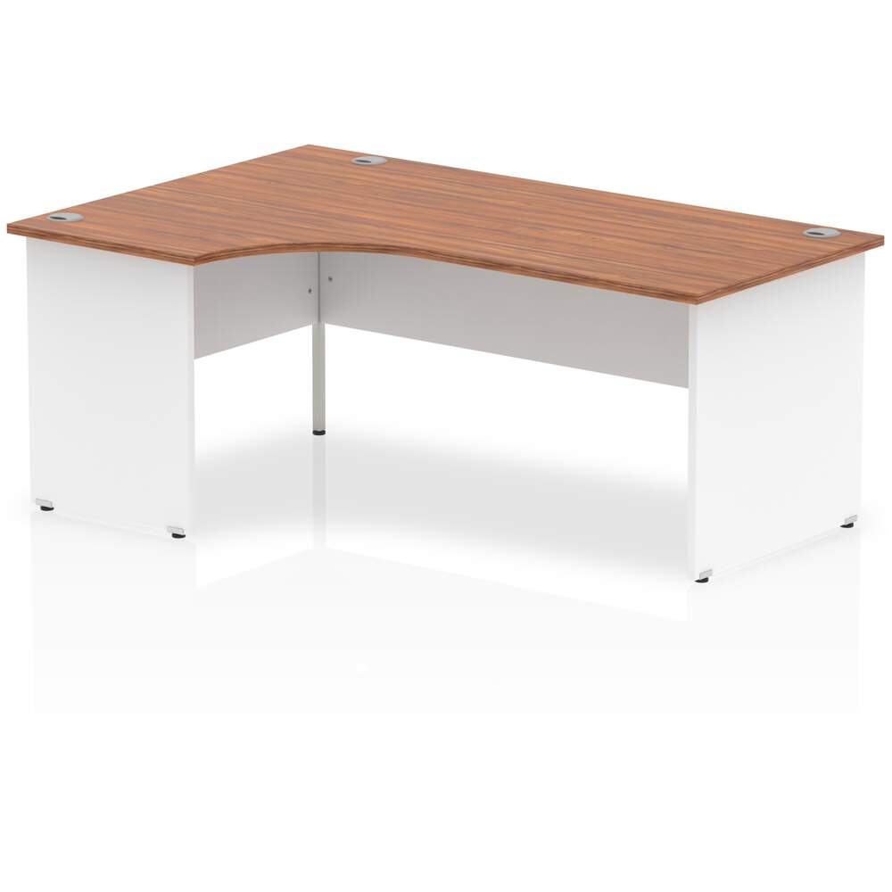 Impulse 1800mm Left Crescent Desk Walnut Top White Panel End Leg