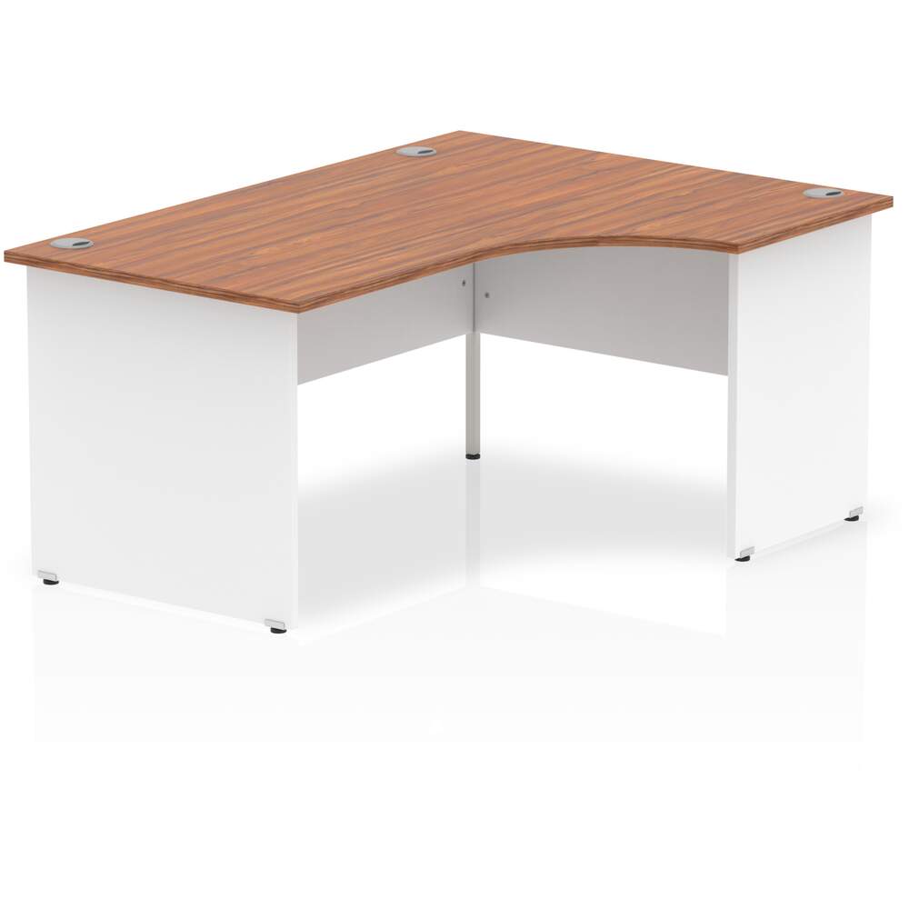 Impulse 1600mm Right Crescent Desk Walnut Top White Panel End Leg