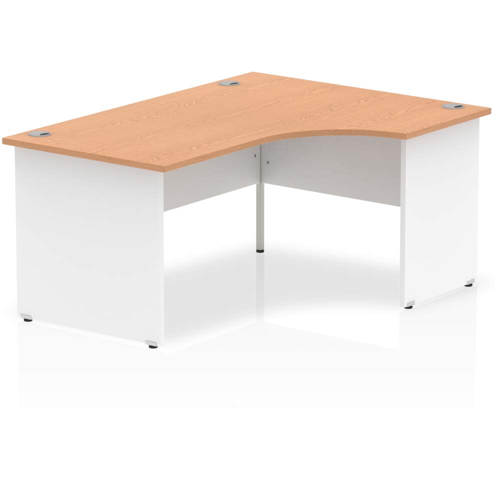 Impulse 1600mm Right Crescent Desk Oak Top White Panel End Leg