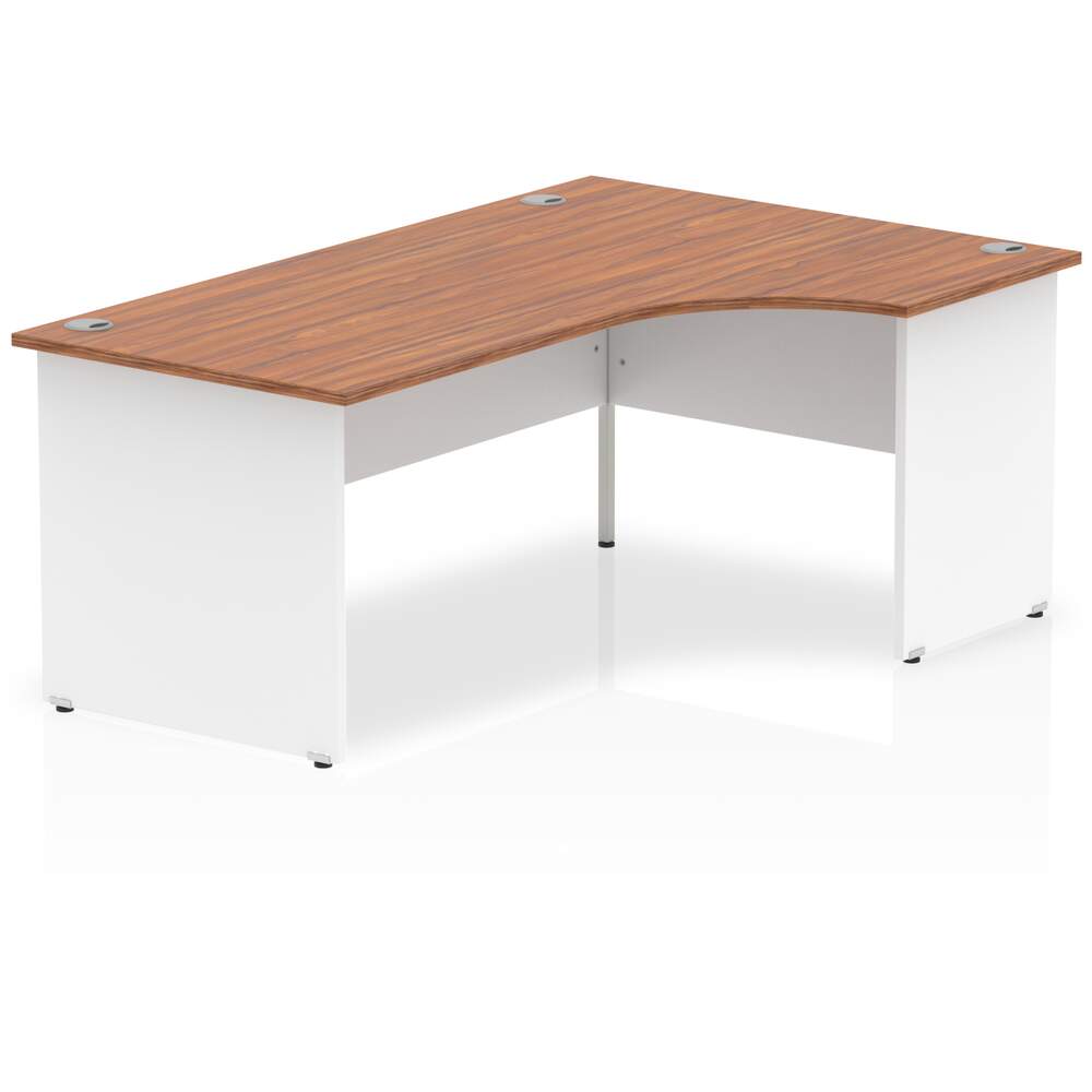 Impulse 1800mm Right Crescent Desk Walnut Top White Panel End Leg