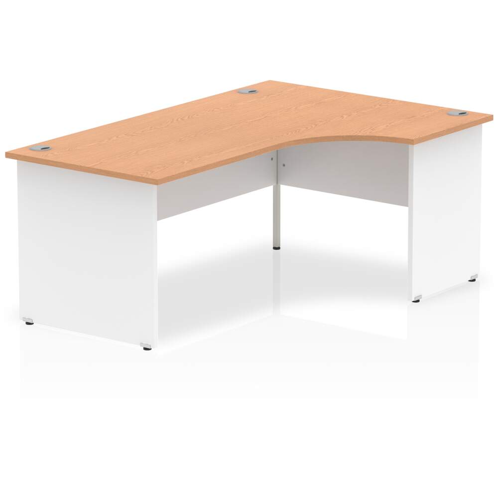 Impulse 1800mm Right Crescent Desk Oak Top White Panel End Leg