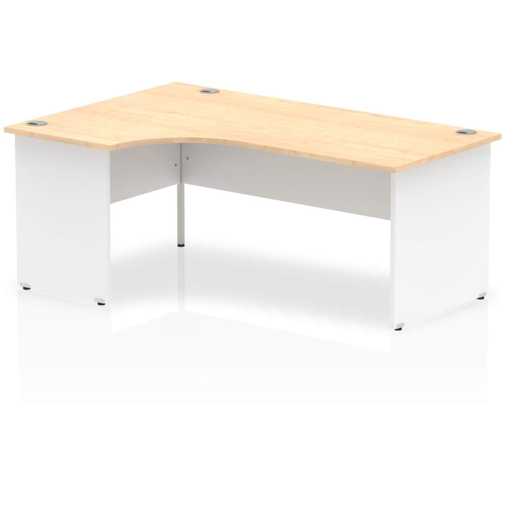 Impulse 1800mm Left Crescent Desk Maple Top White Panel End Leg